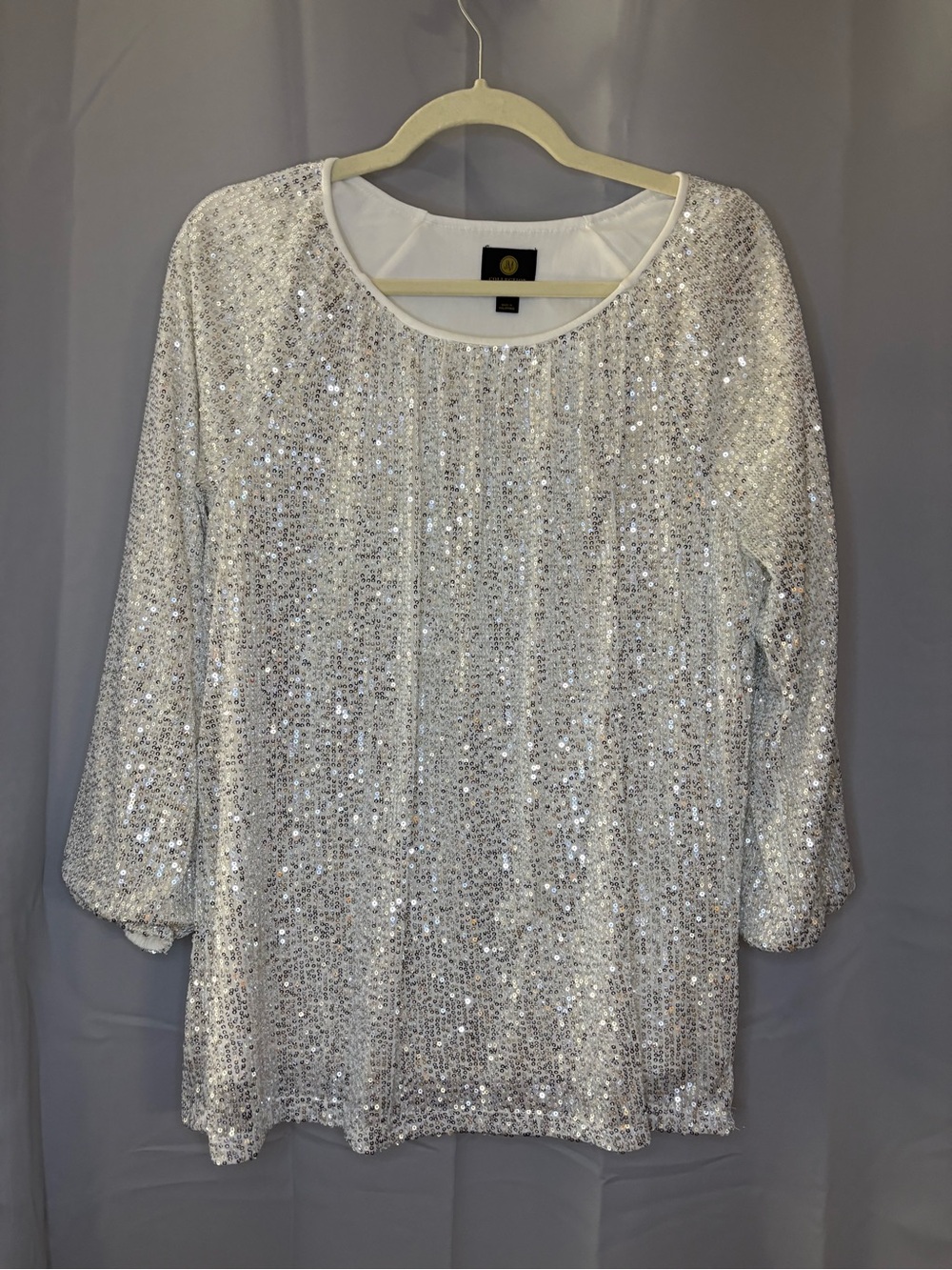 JM Collection Silver Sequin Long-Sleeve Top